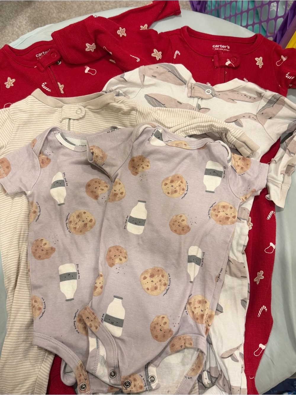 Carter's Red and Cream Holiday Short Sleeve Onesie Set